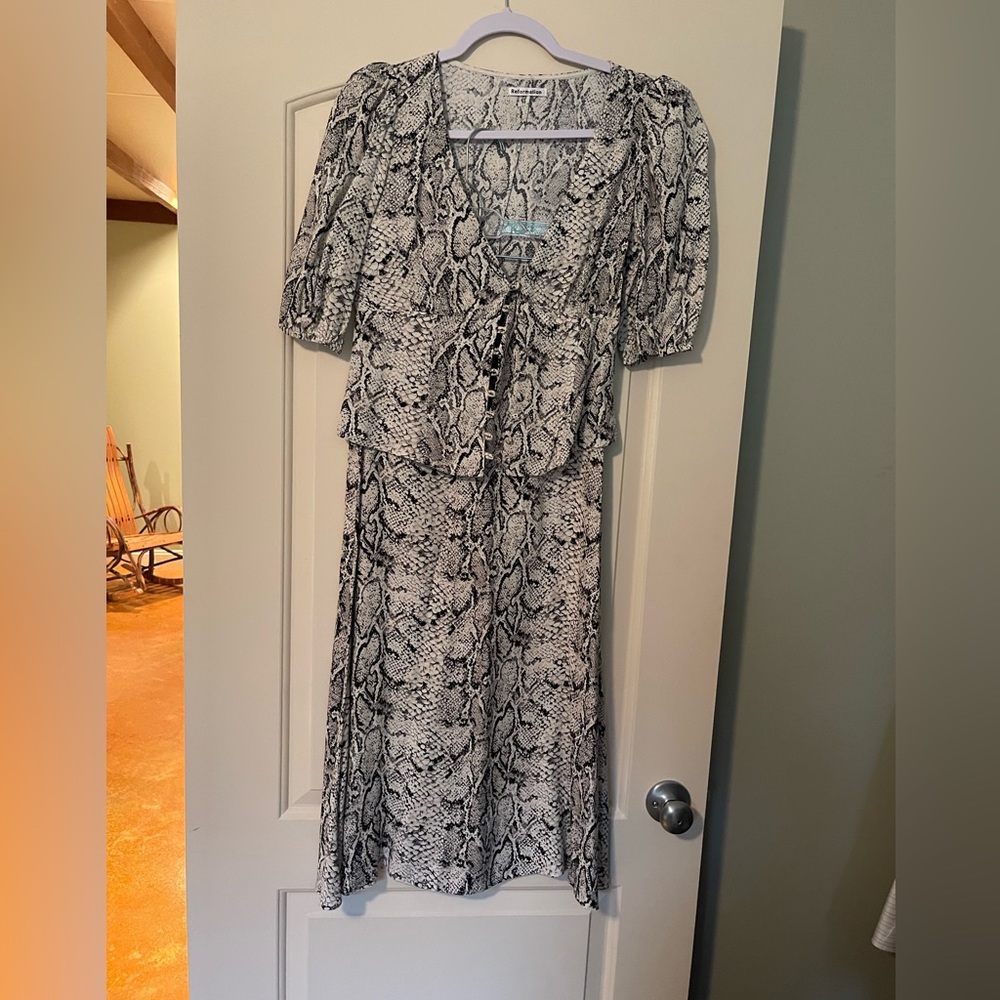 Reformation Snake Print Margot Midi Skirt size 0 and top size XS - set
